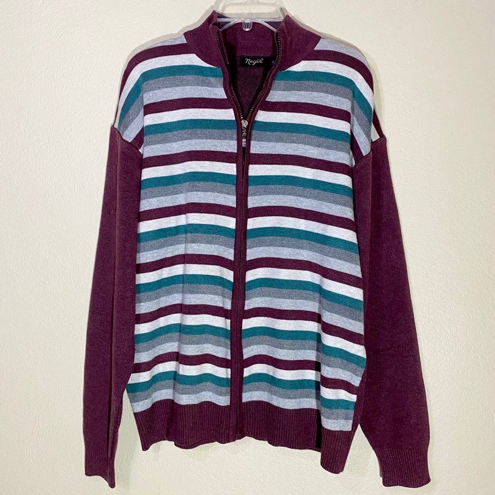 Soft Wool Sweater Knit Striped Sweater Jacket - Picture 1 of 12